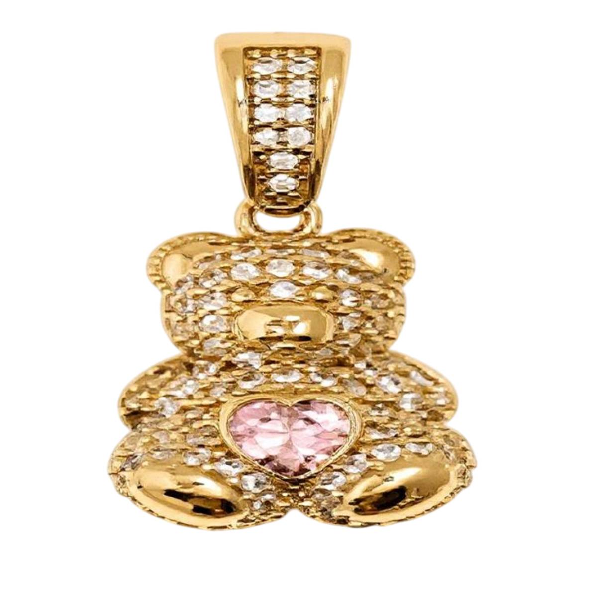 14K Yellow Gold Cubic Zirconia Small Bear Pendant