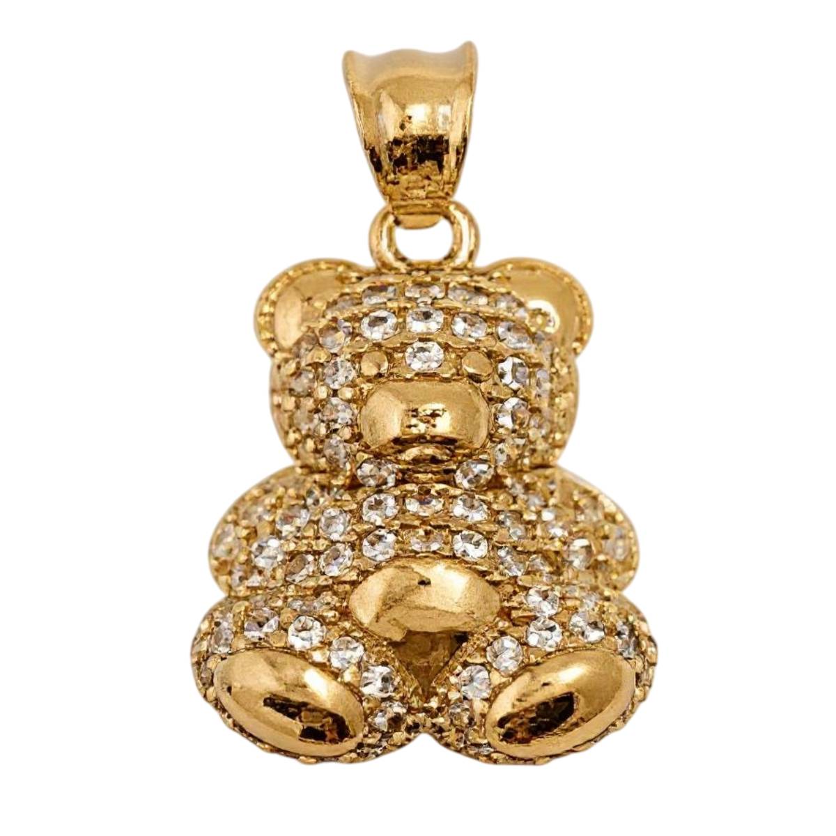 14K Yellow Gold Cubic Zirconia Bear Pendant
