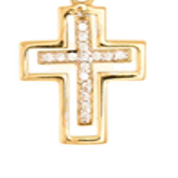 14K Yellow Gold Cubic Zirconia Double Cross Pendant