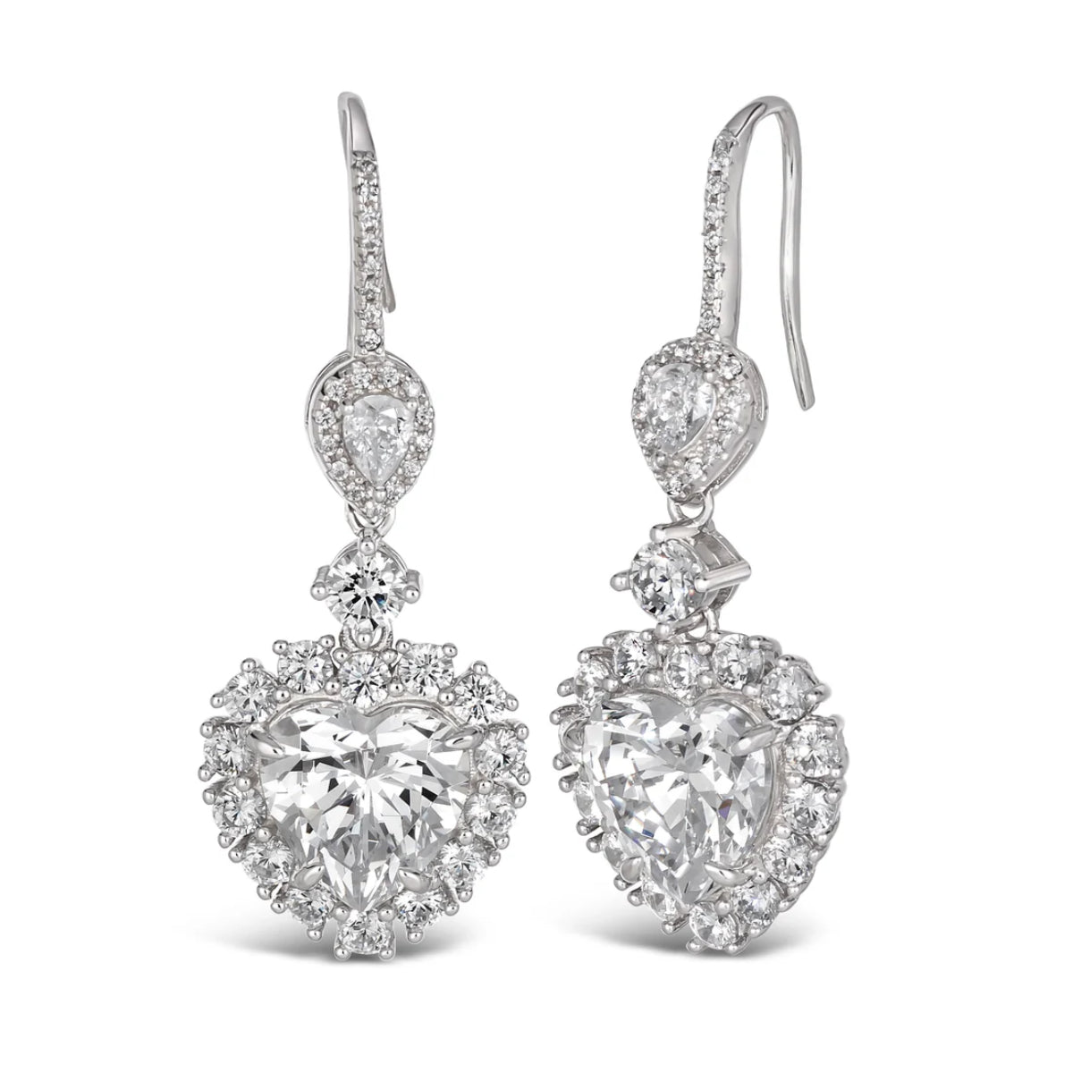Anna Zukerman Kate 24 Women's 5 ct. Diamond Crystalline Calista Heart Shaped Earrings in Platinum-Plating over 925 Sterling Silver
