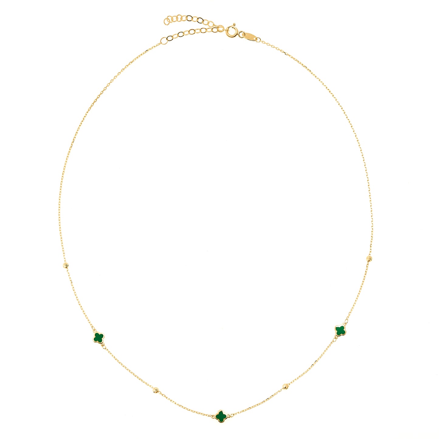 14K Yellow Gold Green Enamel Clover Necklace