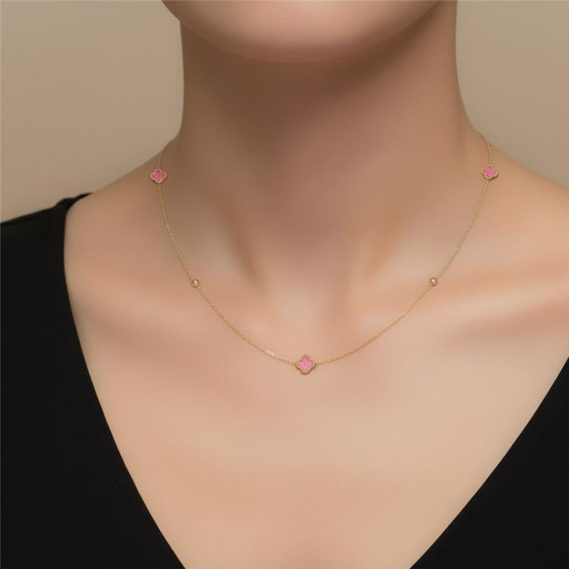 14K Yellow Gold 18" Clover Pearl Necklace