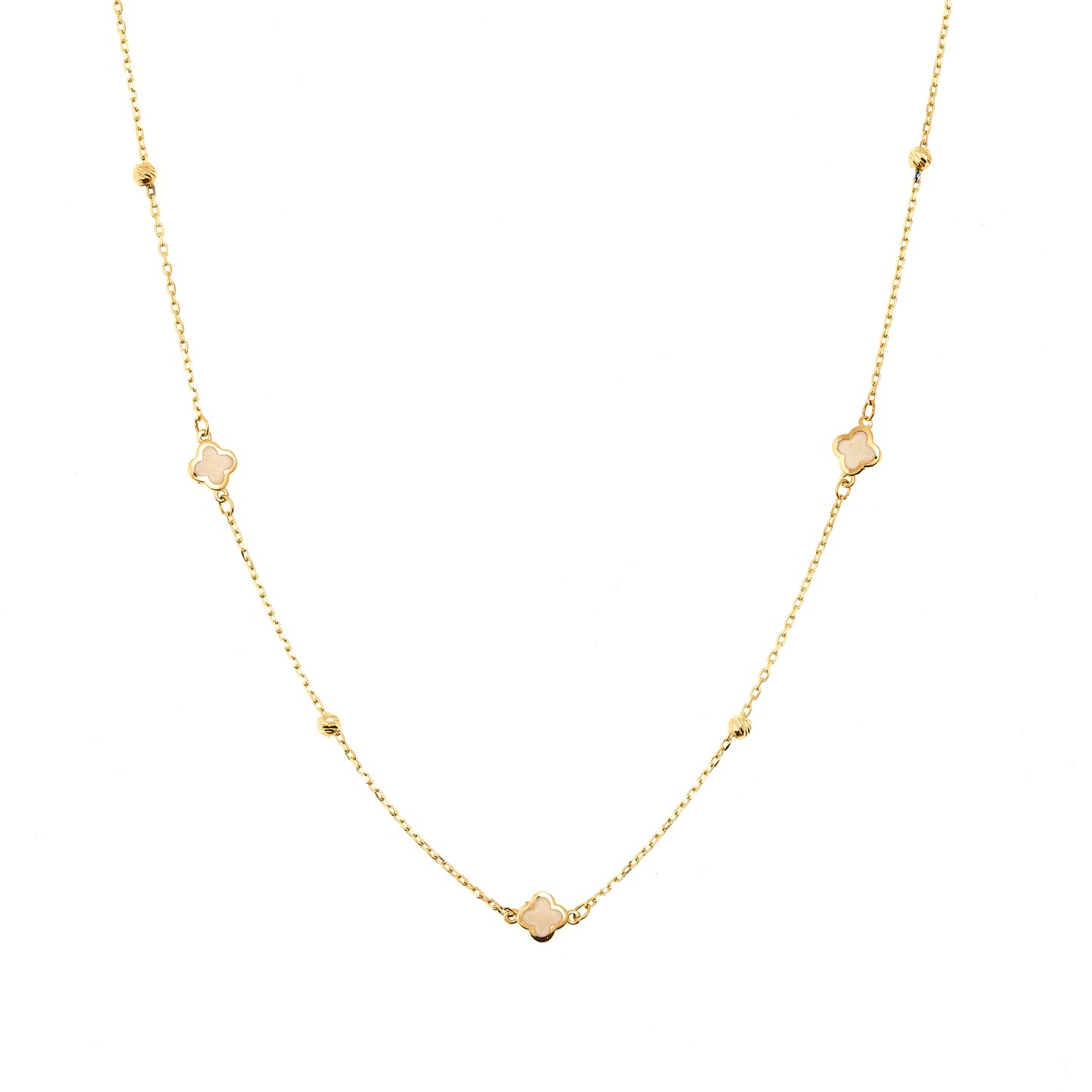 14K Yellow Gold 18" Clover Pearl Necklace