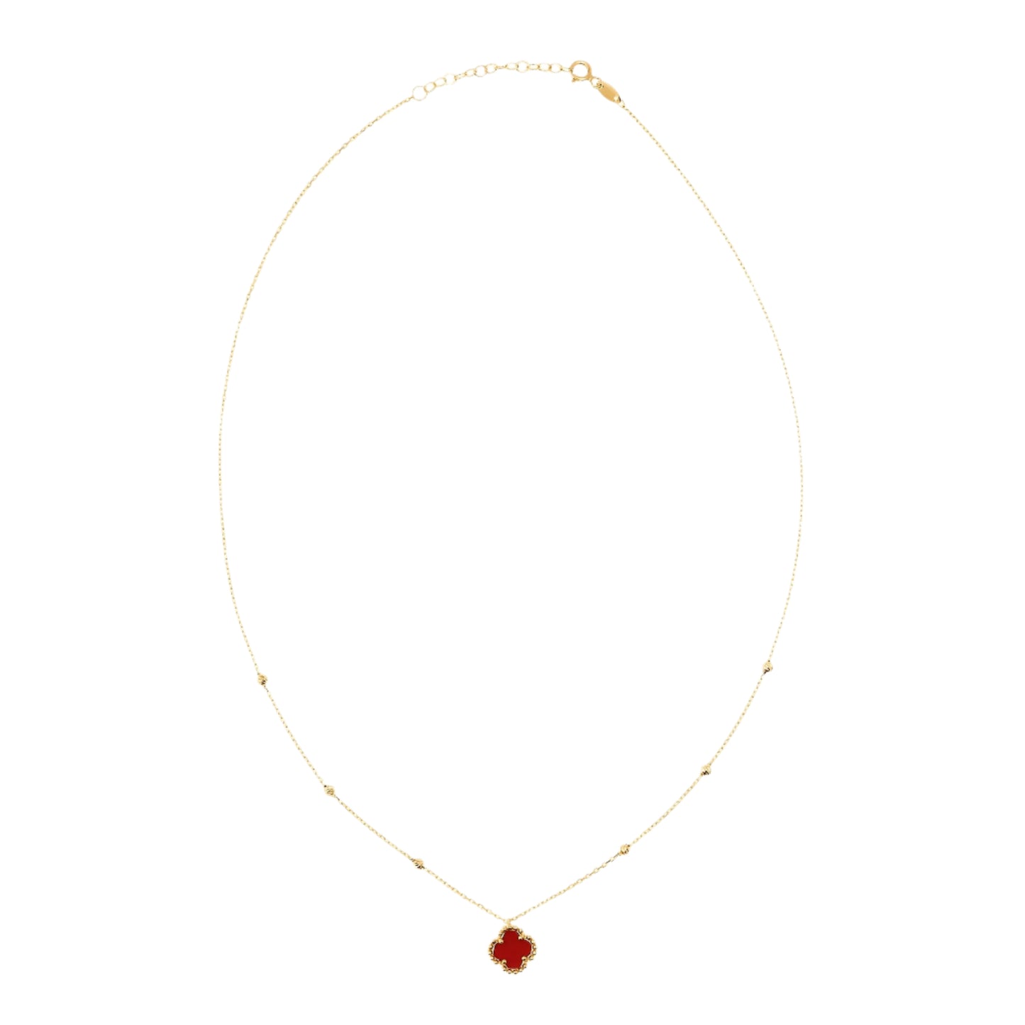 Gold Red Clover Necklace in 14K Yellow Gold