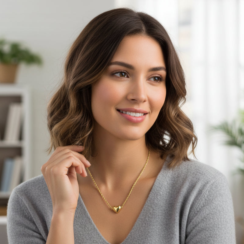 14K Yellow Gold Heart Rope Necklace