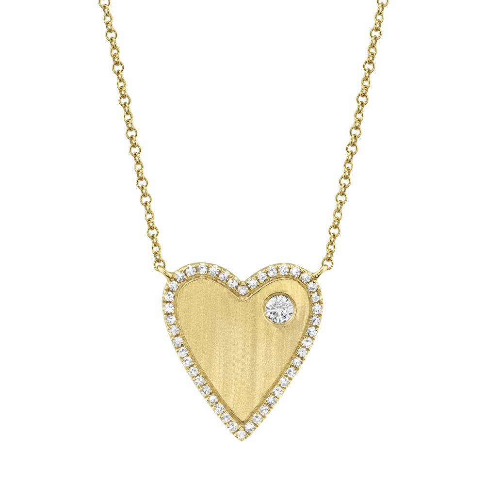 Shy Creation Kate 0.16 ct. Diamond Heart Matte Necklace in 14K Yellow Gold