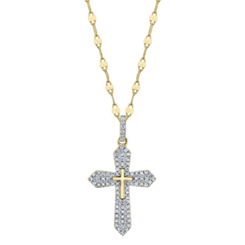 Shy Creation Kate Women's 0.17 ct. Diamond Pave Cross Sparkle Chain Necklace in 14K Yellow Gold