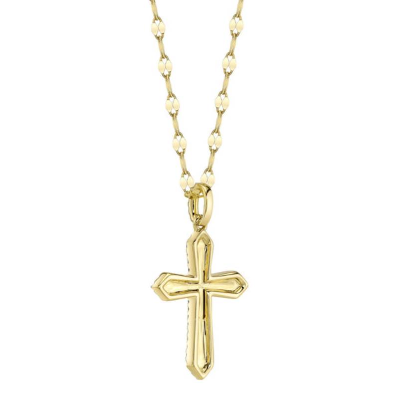 Shy Creation Kate Women's 0.17 ct. Diamond Pave Cross Sparkle Chain Necklace in 14K Yellow Gold