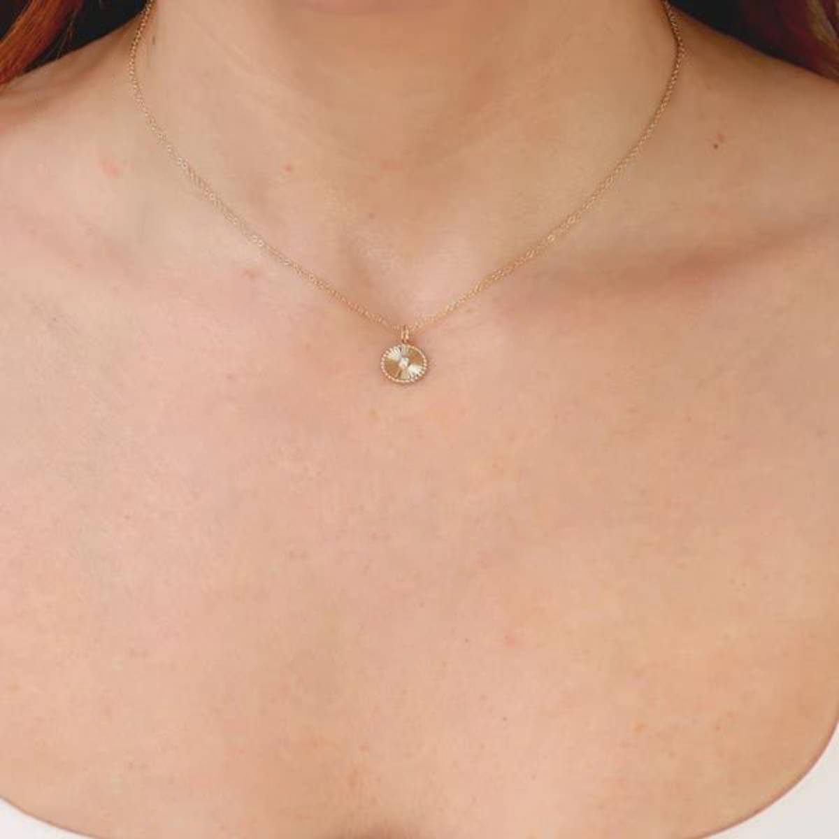 Shy Creation Kate Women's 0.02 ct. Diamond Bezel Circle Pendant Necklace in 14K Yellow Gold