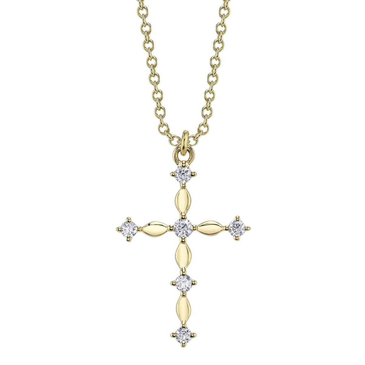 Shy Creation Kate Women's 18" 0.12 ct. Diamond Cross Necklace in 14K Yellow Gold