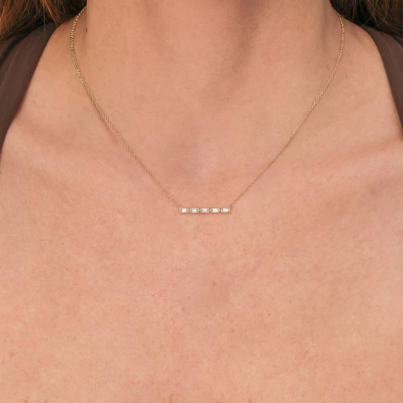 Shy Creation Kate Women's 0.16 ct. Diamond Baguette Necklace in 14K Yellow Gold