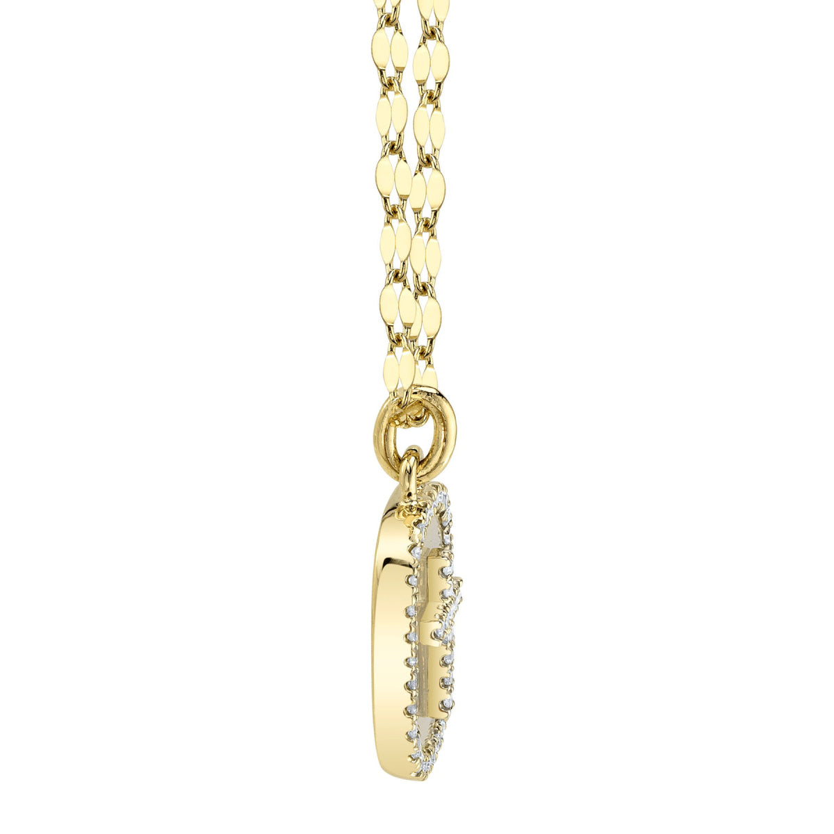 Shy Creation Kate Women's 18" 0.11 ct. Diamond & 0.95 ct. Mother of Pearl Oval Cross Sparkle Chain Necklace in 14K Yellow Gold