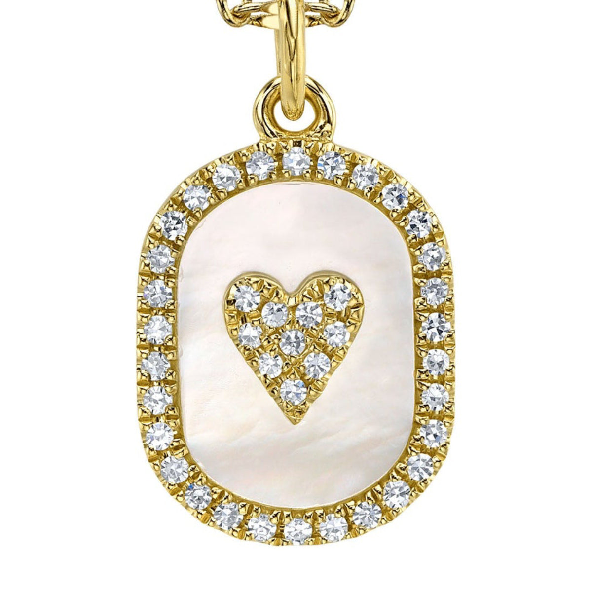 Shy Creation Kate Women's 0.10 ct. Diamond & 0.87 ct. Mother of Pearl Pave Heart Sparkle Chain Necklace in 14K Yellow Gold