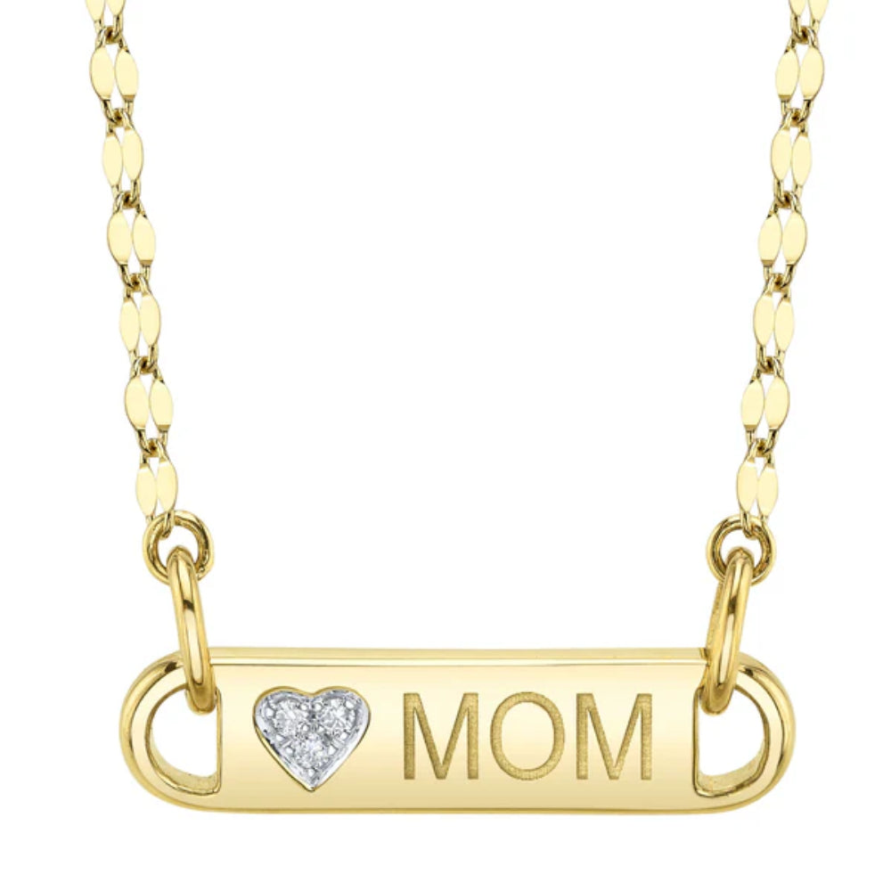 Shy Creation Kate 0.02 ct. Diamond Heart Mom ID Sparkle Chain Necklace in 14K Yellow Gold