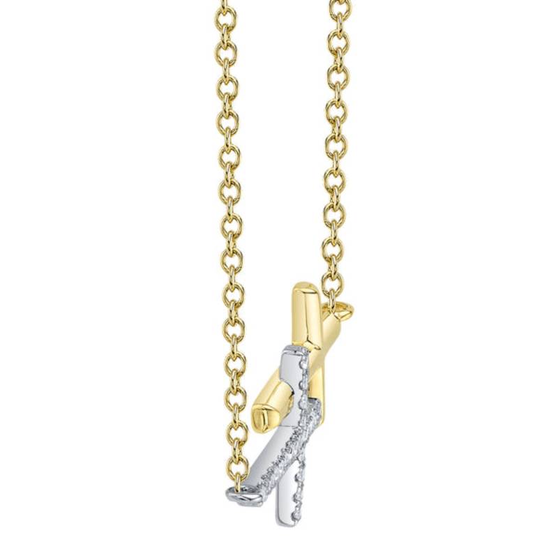 Shy Creation Kate Women's 0.06 ct. Diamond Sideway Cross Necklace in 14K Two Tone Yellow Gold