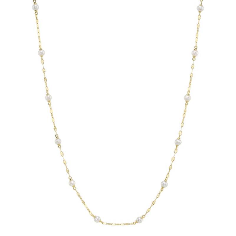 Shy Creation Jackie Women's Cultured Pearl Sparkle Chain Necklace in 14K Yellow Gold