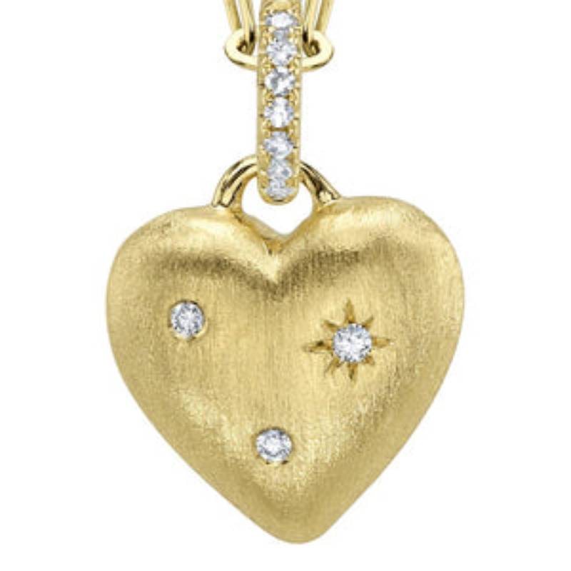 Shy Creation Kate Women's 0.04 ct. Diamond Heart Star Matte Paper Clip Chain Necklace in 14K Yellow Gold