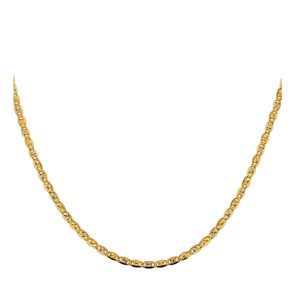 14K Yellow Gold 26" Tri-color Pave Valentino Chain with Lobster Clasp