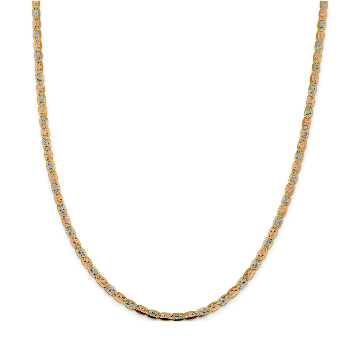 14K Tri-Color Gold Unisex 18" Pave Valentino Chain