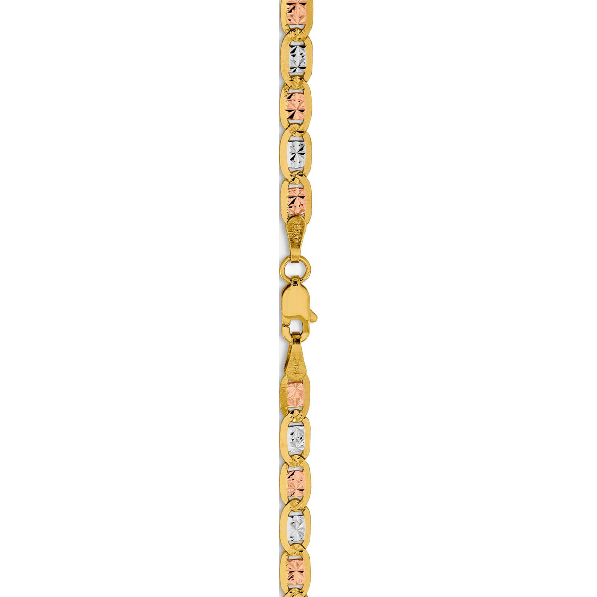 14K Tri-Color Gold Unisex 18" Pave Valentino Chain