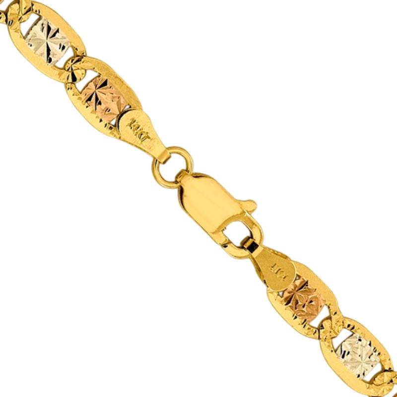 14K Tri-Color Gold Unisex 26" Pavé Valentino Chain