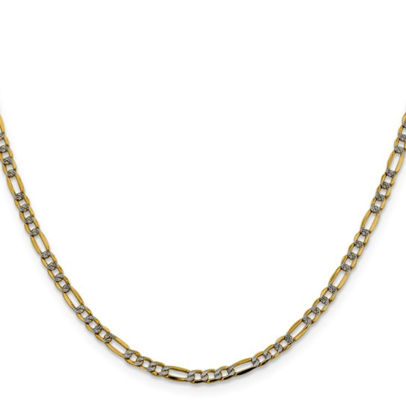14K Yellow Gold Women's 18" PavΓ© Figaro Chain with Rhodium Plating