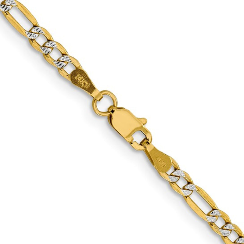 14K Yellow Gold Women's 18" PavΓ© Figaro Chain with Rhodium Plating