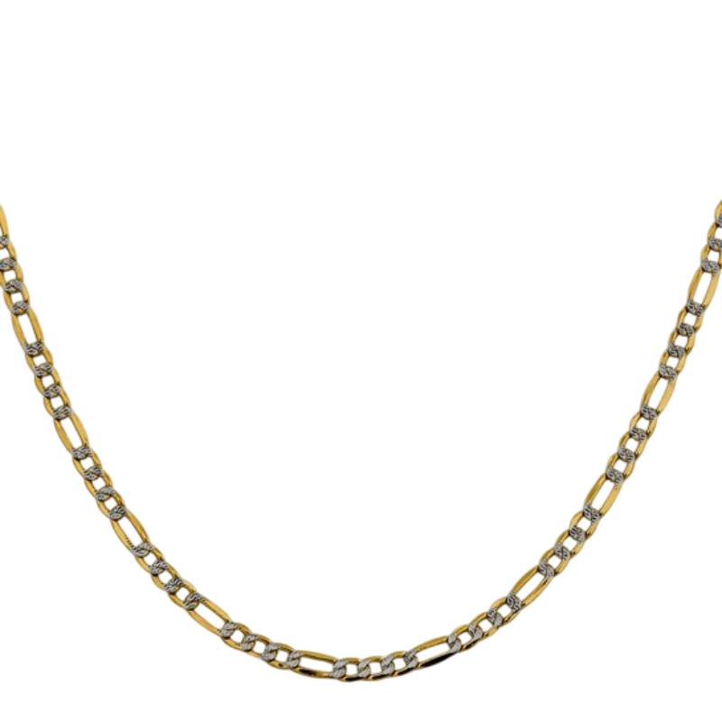 14K Yellow Gold Unisex 24" Semi-Solid Pavé Figaro Rhodium-Plated Chain