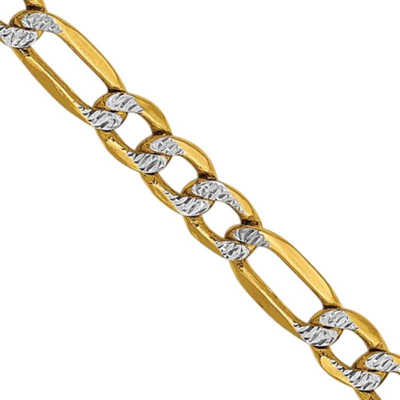 14K Yellow Gold Unisex 24" Semi-Solid Pavé Figaro Rhodium-Plated Chain