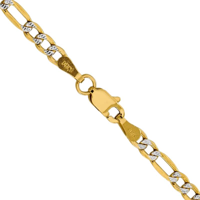 14K Yellow Gold Unisex 24" Semi-Solid Pavé Figaro Rhodium-Plated Chain