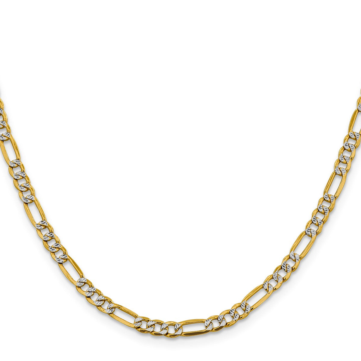 14K Yellow Gold Women's Semi-Solid Pavé Figaro Rhodium-Plated Chain