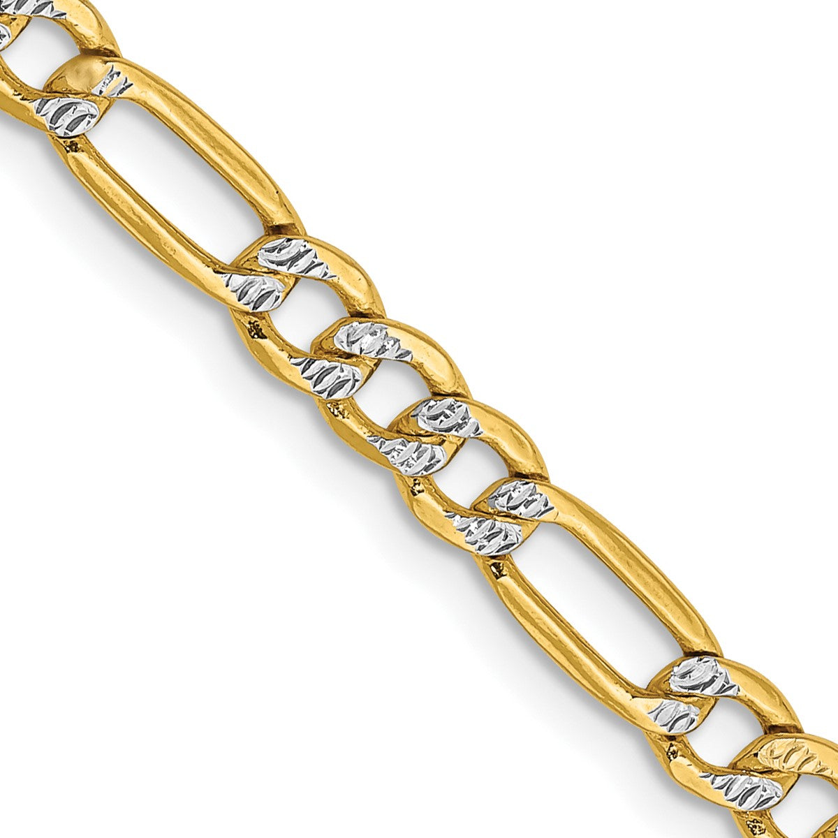 14K Yellow Gold Women's Semi-Solid Pavé Figaro Rhodium-Plated Chain