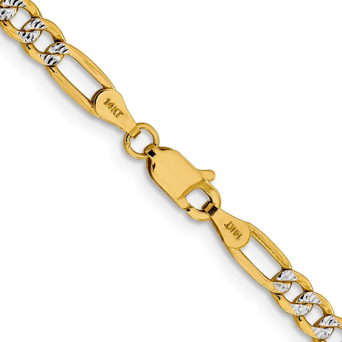 14K Yellow Gold Women's Semi-Solid Pavé Figaro Rhodium-Plated Chain