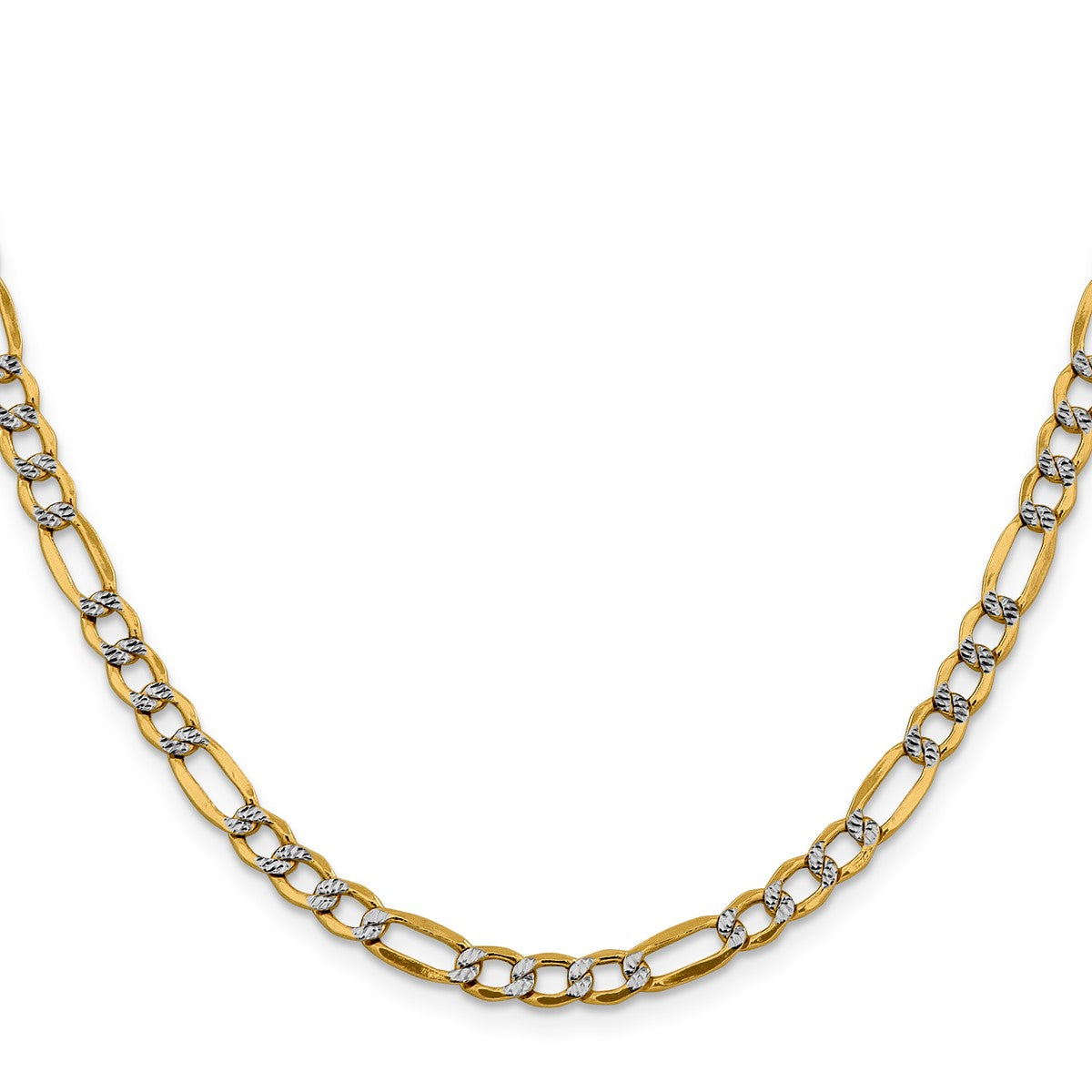 14K Yellow Gold Unisex 24" Semi-Solid PavΓ© Figaro Rhodium-Plated Chain