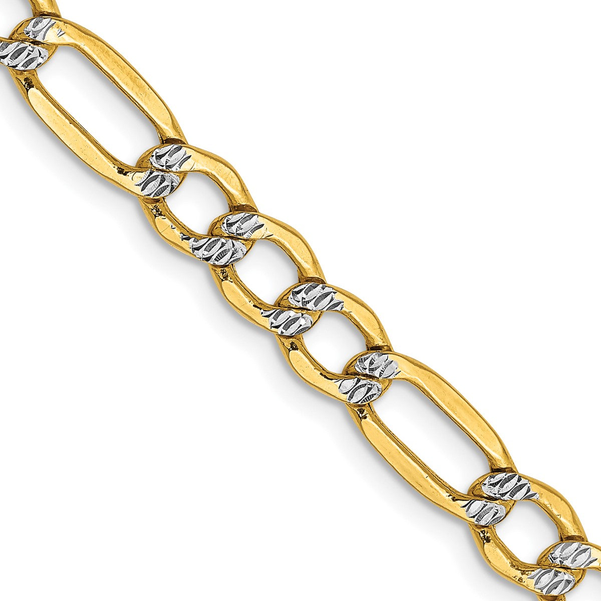 14K Yellow Gold Unisex 24" Semi-Solid PavΓ© Figaro Rhodium-Plated Chain