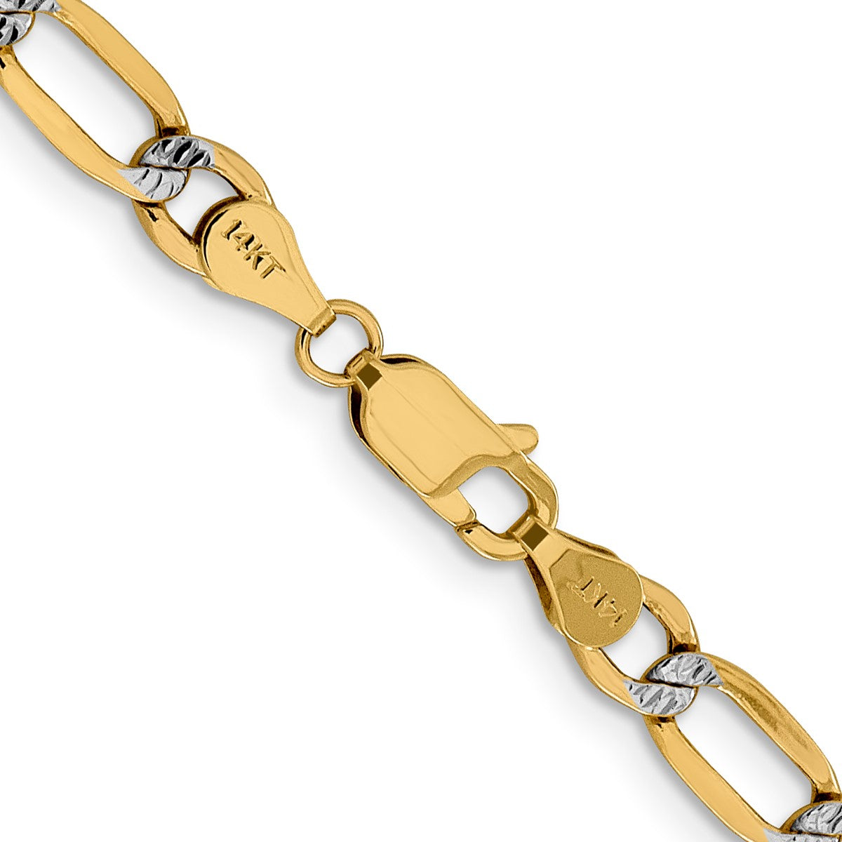 14K Yellow Gold Unisex 24" Semi-Solid PavΓ© Figaro Rhodium-Plated Chain