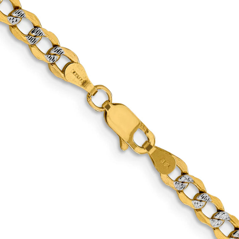 14K Yellow Gold 24" Semi-Solid Rhodium Pave Curb Chain