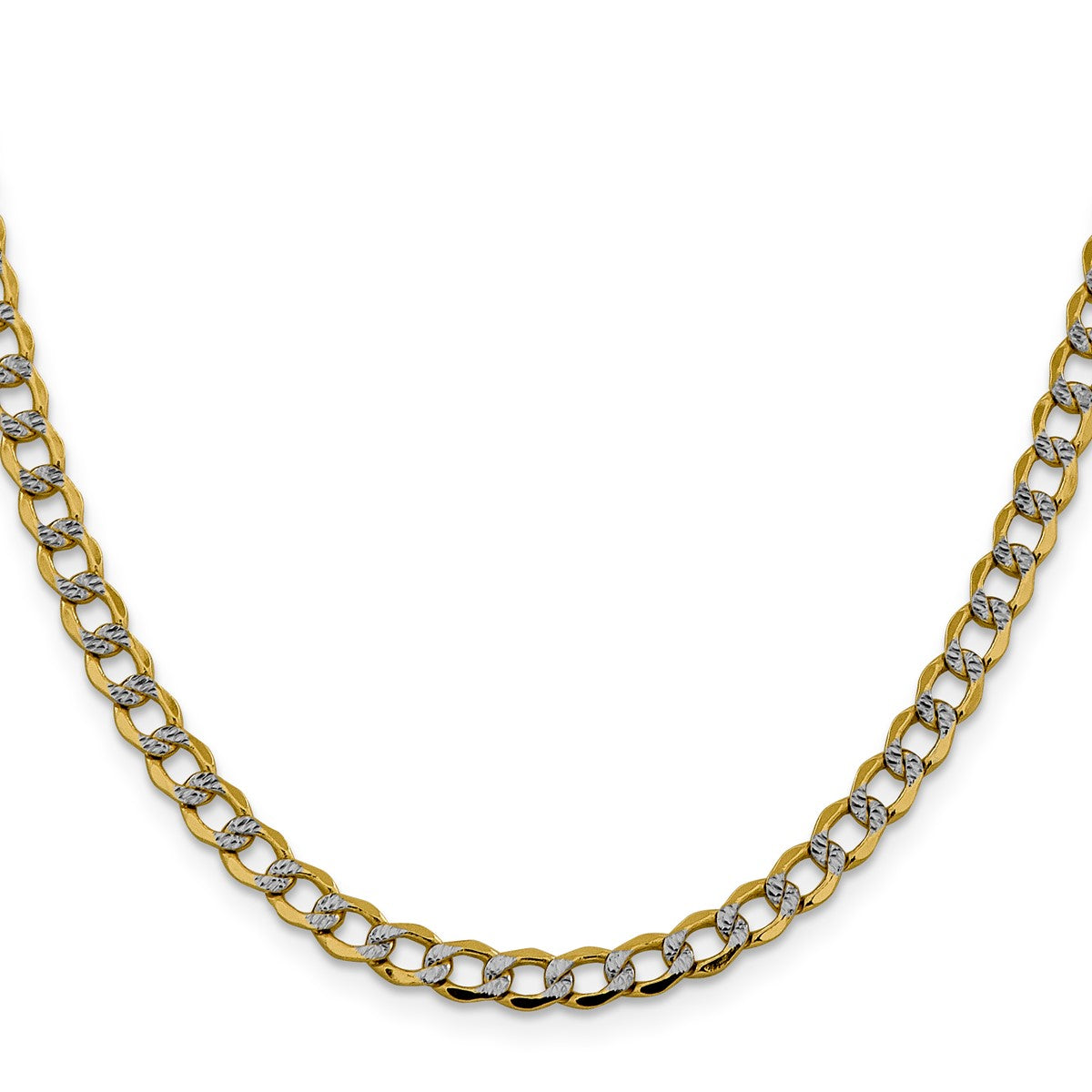 14K Yellow Gold Women's 26" Semi-Solid Pavé Curb Rhodium-Plated Chain