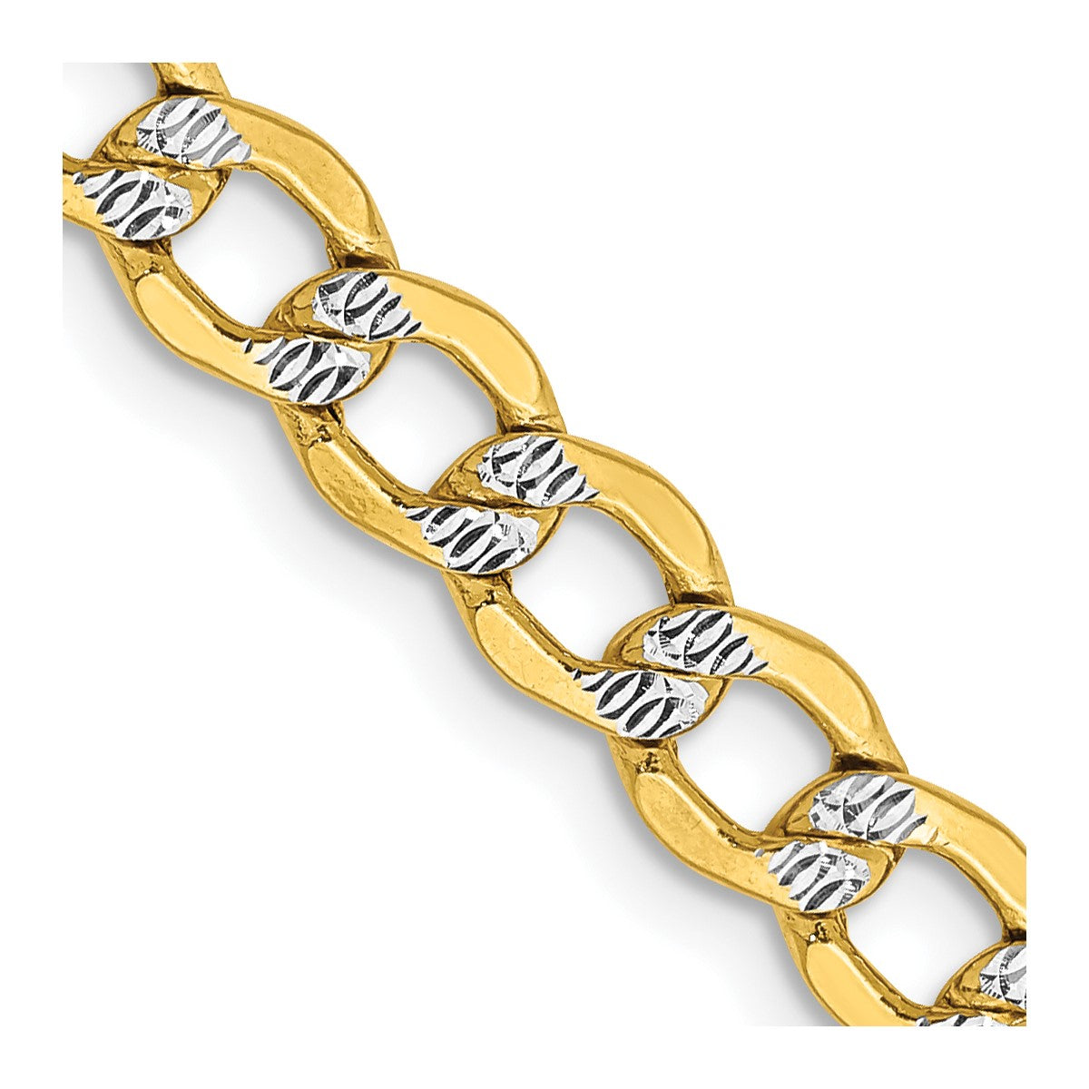 14K Yellow Gold Women's 26" Semi-Solid Pavé Curb Rhodium-Plated Chain