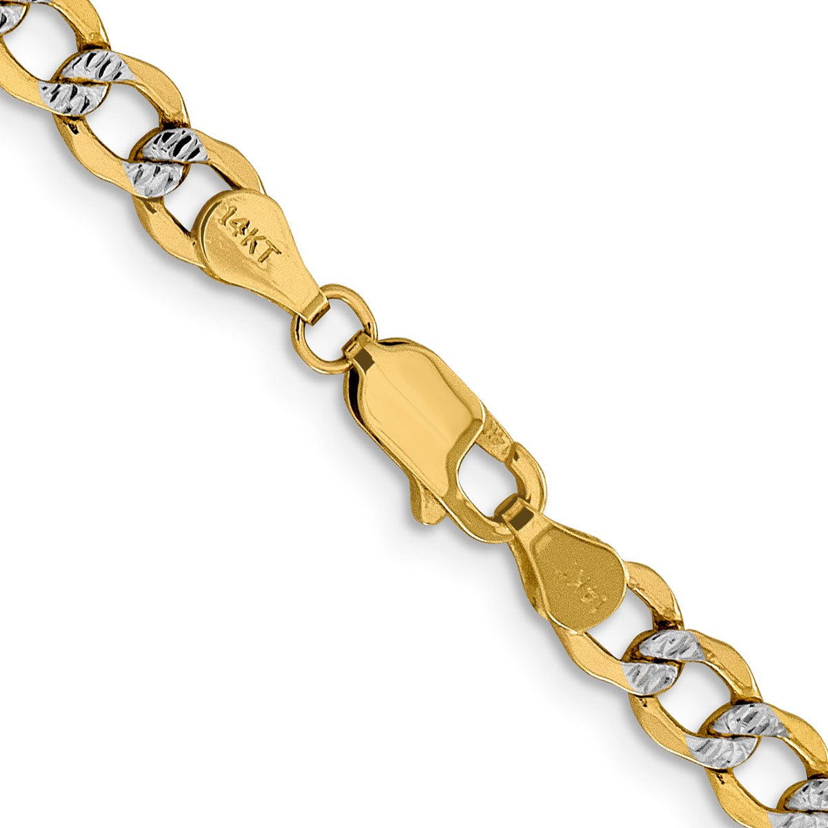 14K Yellow Gold Women's 26" Semi-Solid Pavé Curb Rhodium-Plated Chain