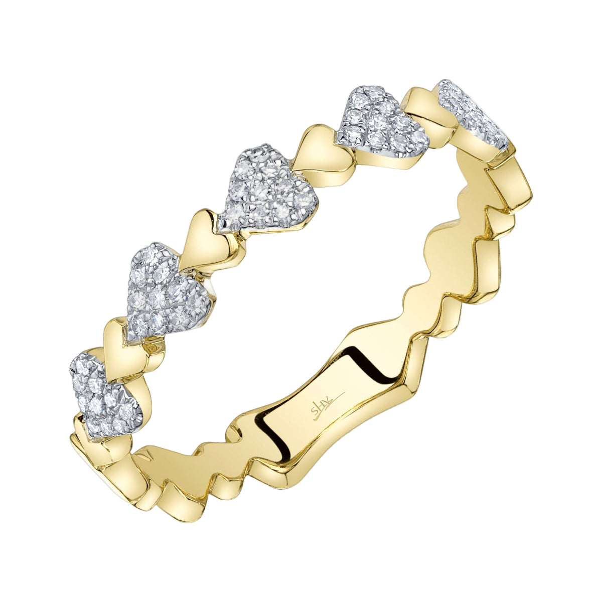 Shy Creation Kate Women's 0.11 ct. Diamond Pave Heart Band in 14K Yellow Gold - Size 7