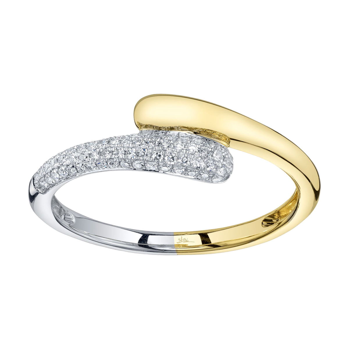 Shy Creation Kate Women's 0.15 ct. Diamond Pave Ring in 14K Two Tone Yellow Gold Size 7