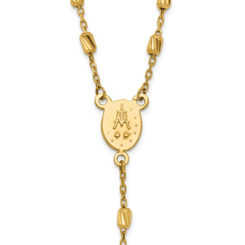 14K Yellow Gold Unisex 16.75" Cross and Miraculous Medal Beaded Rosary Necklace with Extender