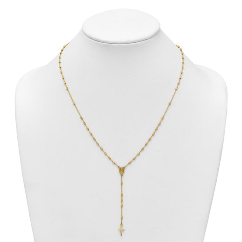 14K Yellow Gold Unisex 16.75" Cross and Miraculous Medal Beaded Rosary Necklace with Extender