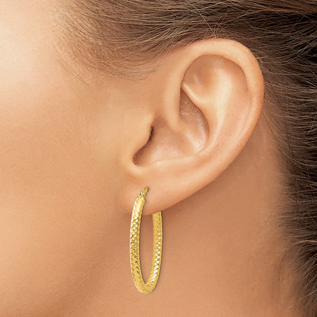 14K Leslie's Women's 3mm ForeverLite Textured Hoop Earrings in 14K Yellow Gold