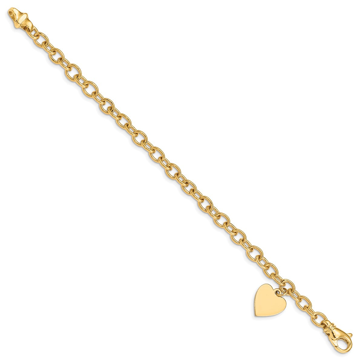 14K Women's 7.5" Link with Heart Charm Bracelet in 14K Yellow Gold