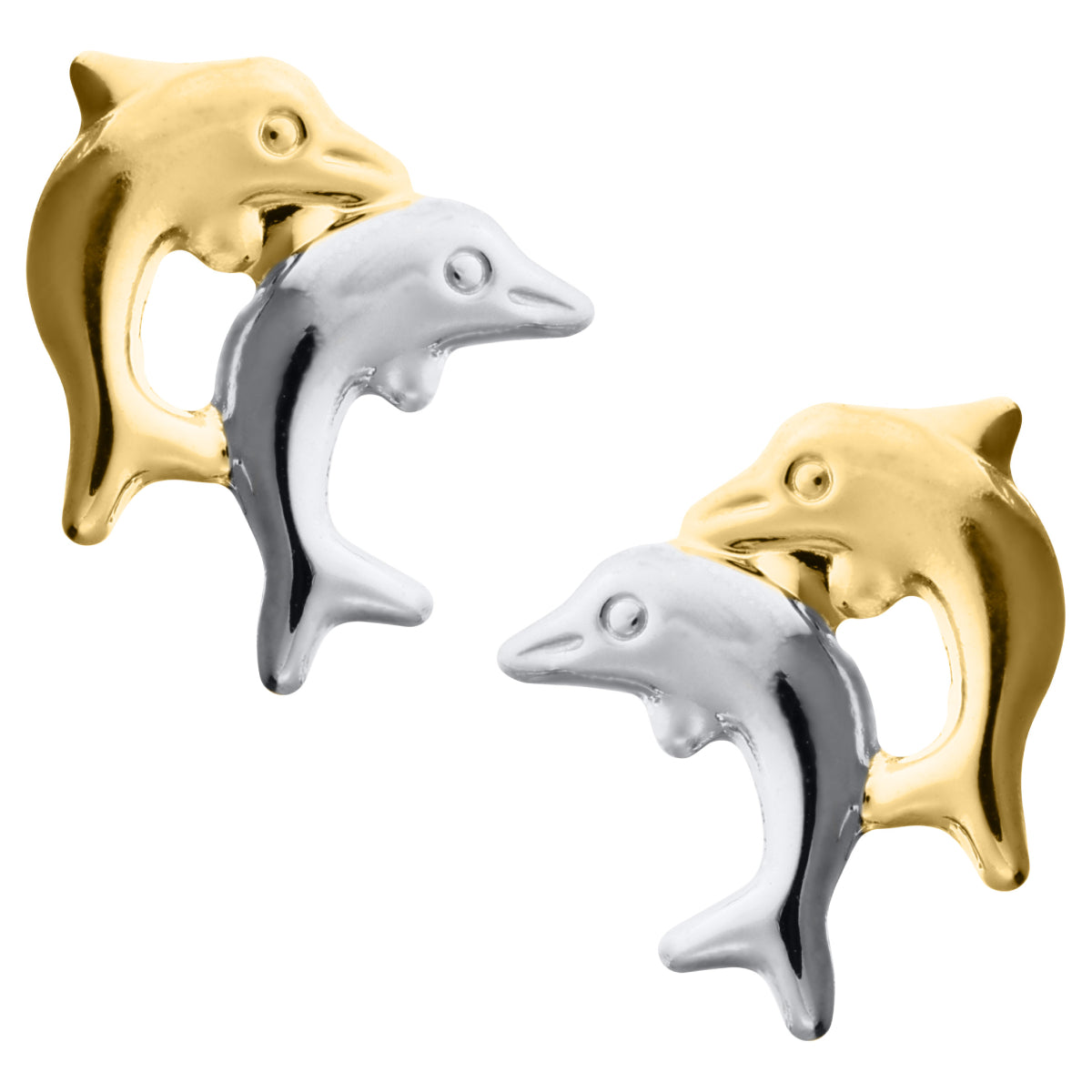 Marathon Dolphine Earrings in 14K Two-Tone Gold