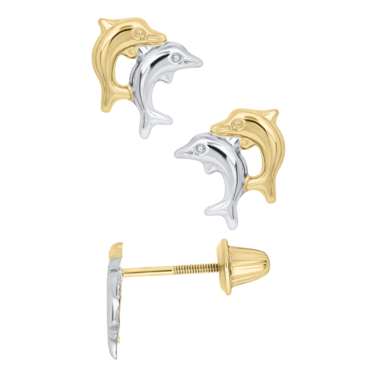 Marathon Dolphine Earrings in 14K Two-Tone Gold