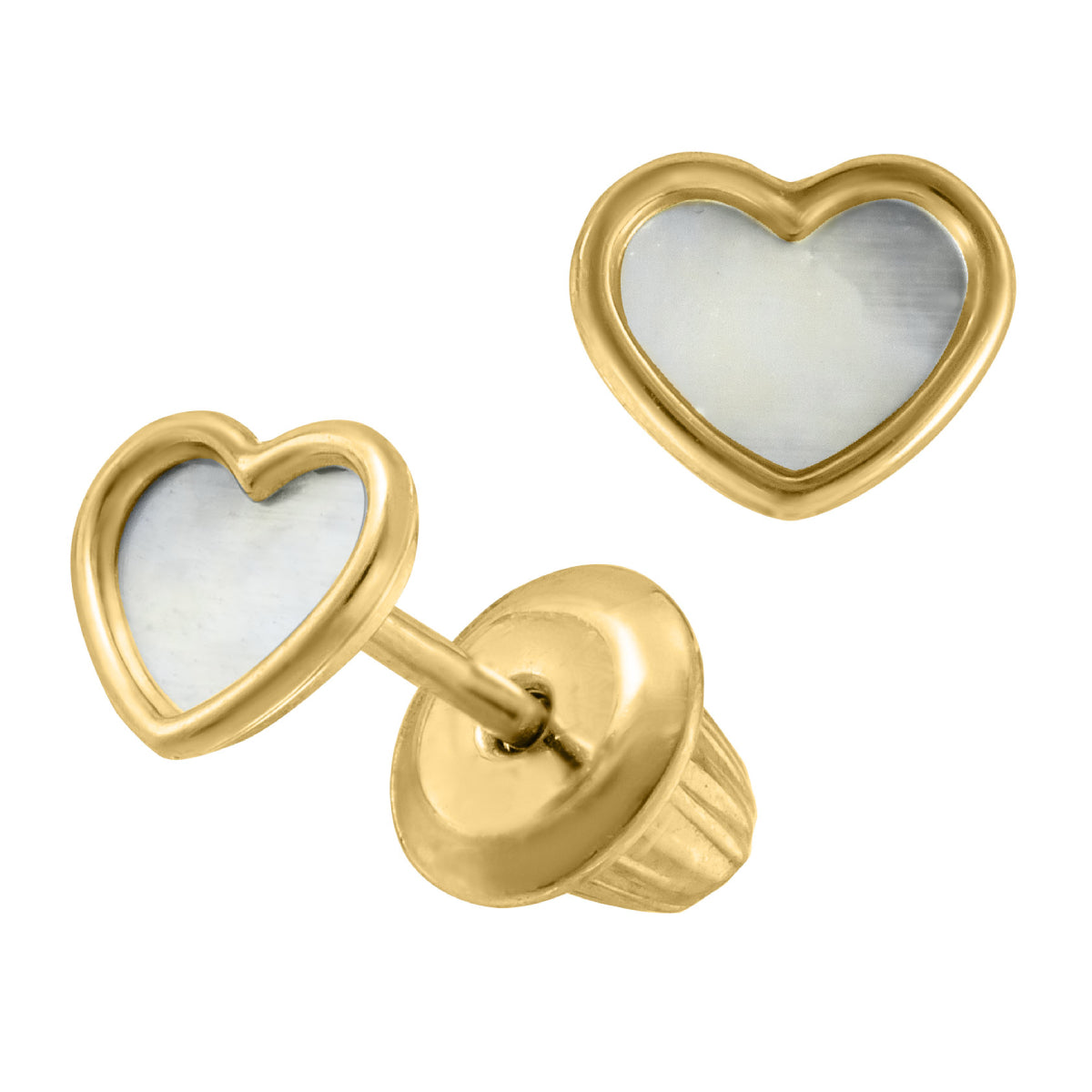 Marathon Mother of Pearl Heart Earrings in 14K Yellow Gold