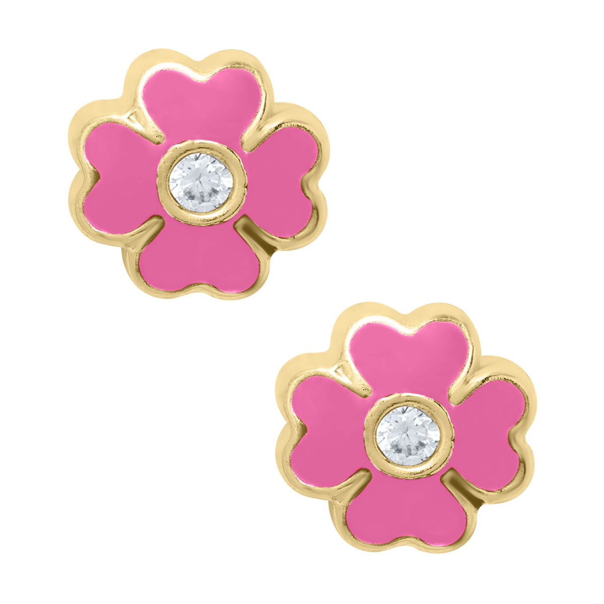 Marathon Pink Epoxy Heart Flower Earrings in 14K Yellow Gold
